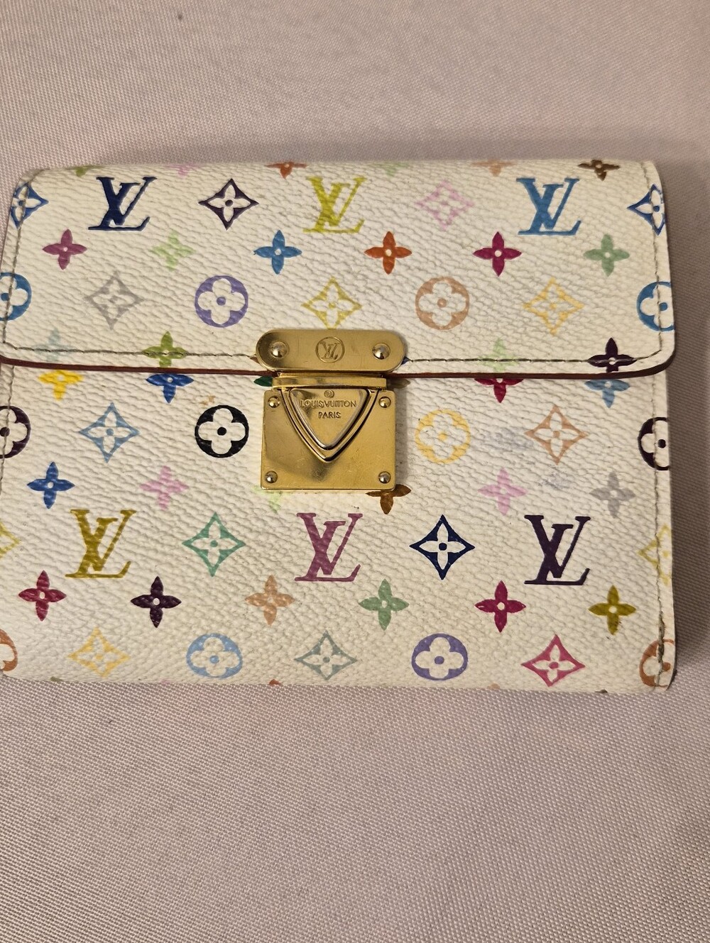 Louis Vuitton White Multicolor Monogram Canvas Wallet with Gold Hardware
